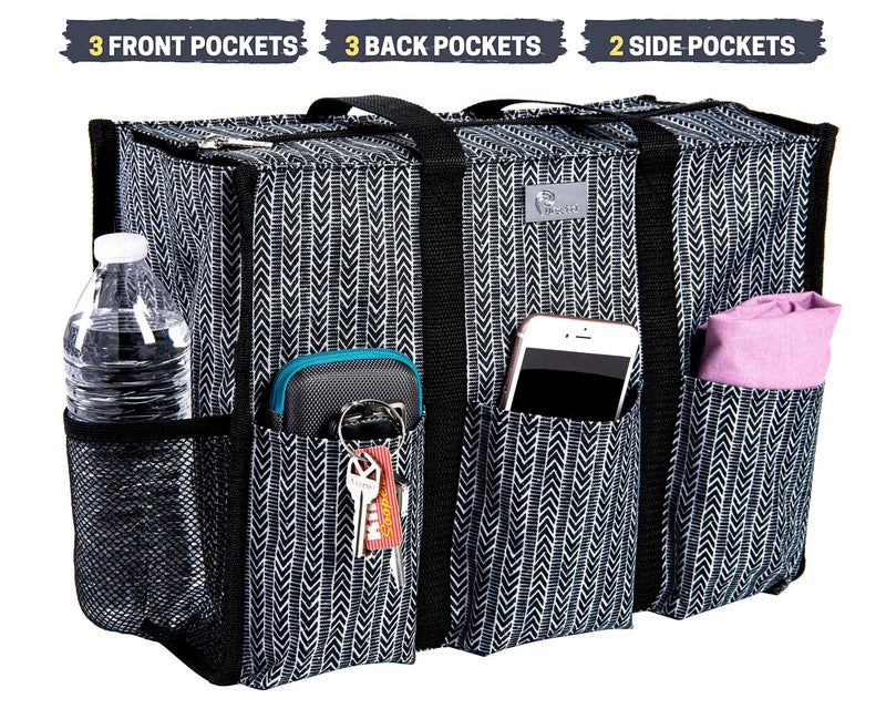 Pursetti Utility Tote with Pockets & Compartments - Perfect Nurse, Teacher & Work Bag (Herringbone Large) - Image 3